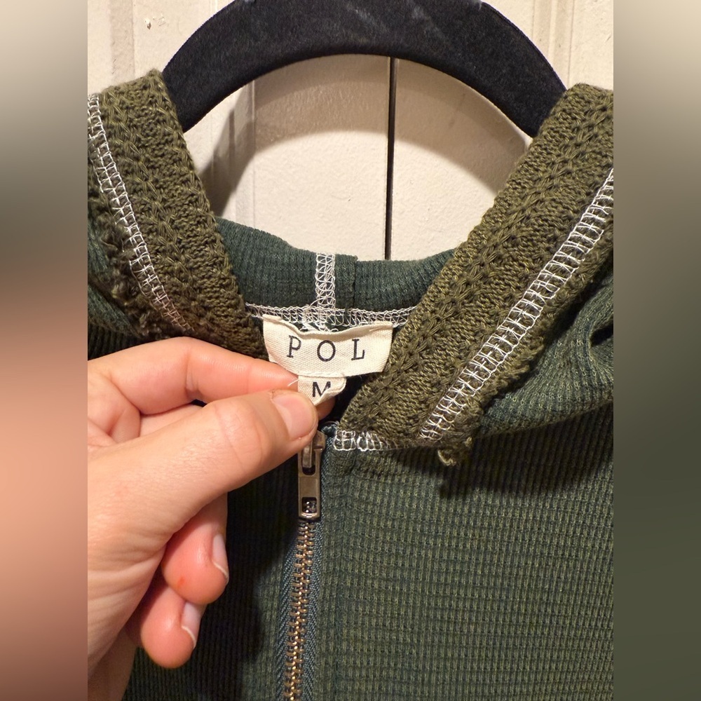 POL Raw Edge Full zip Hooded Sweatshirt Bohemian Oversized Chic , size M - Picture 6 of 12